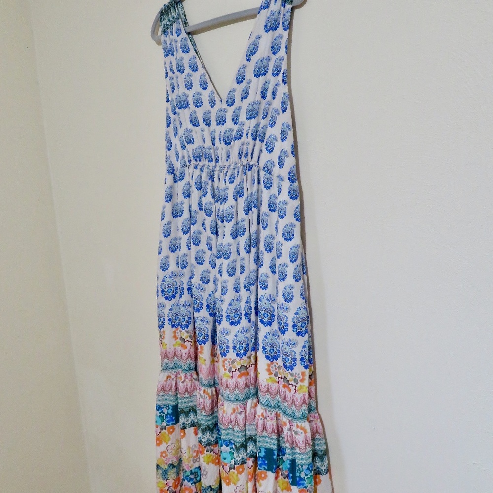 Anthropologie Lined Tiered Sleeveless Floral Maxi Dress Perfect 1X - Picture 8 of 11